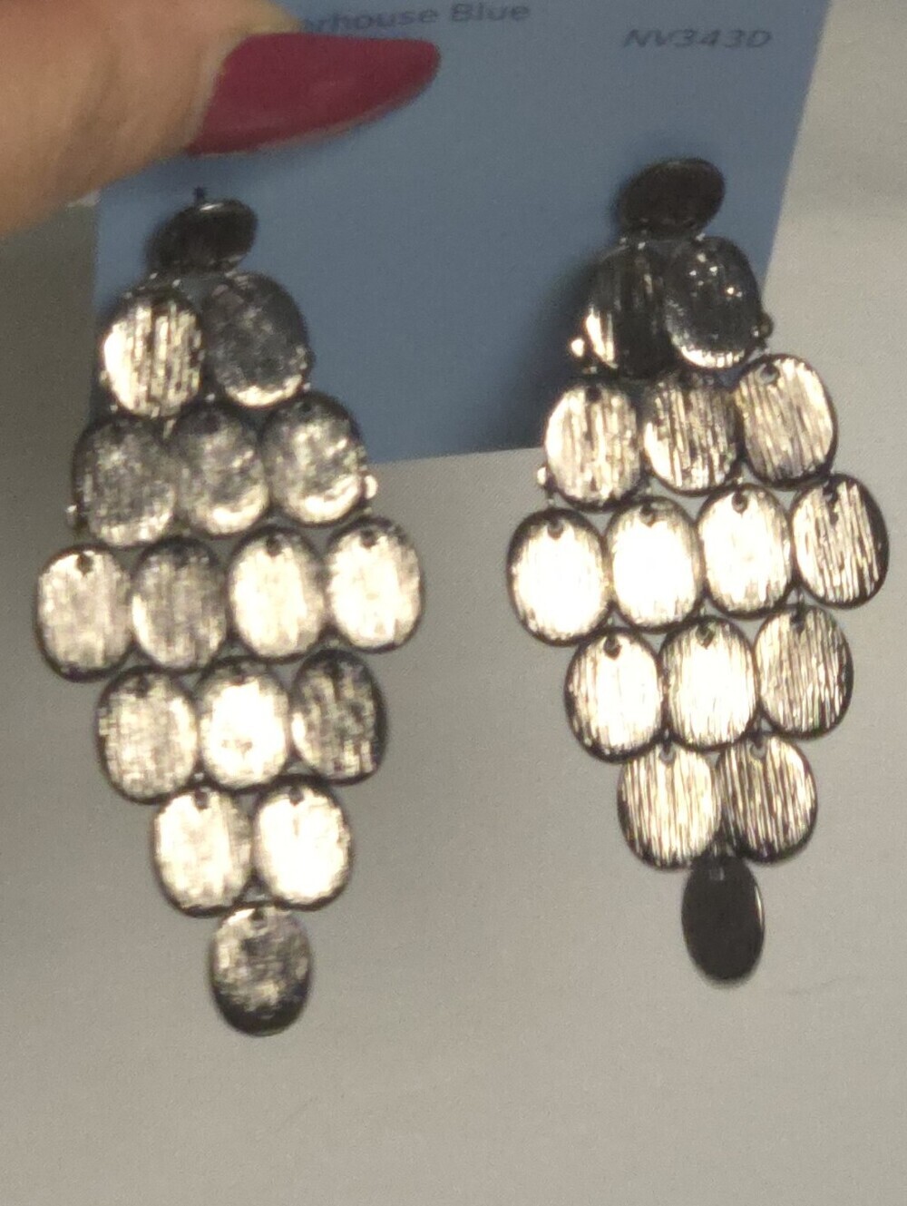 Vintage Black Textured Disc Drop Earrings - Picture 7 of 16